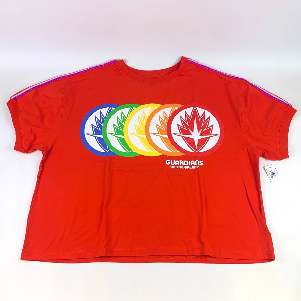 Disney‎ Marvel Guardians of the Galaxy Womens Crop Top Sz 2X Red Rainbow SS NWT